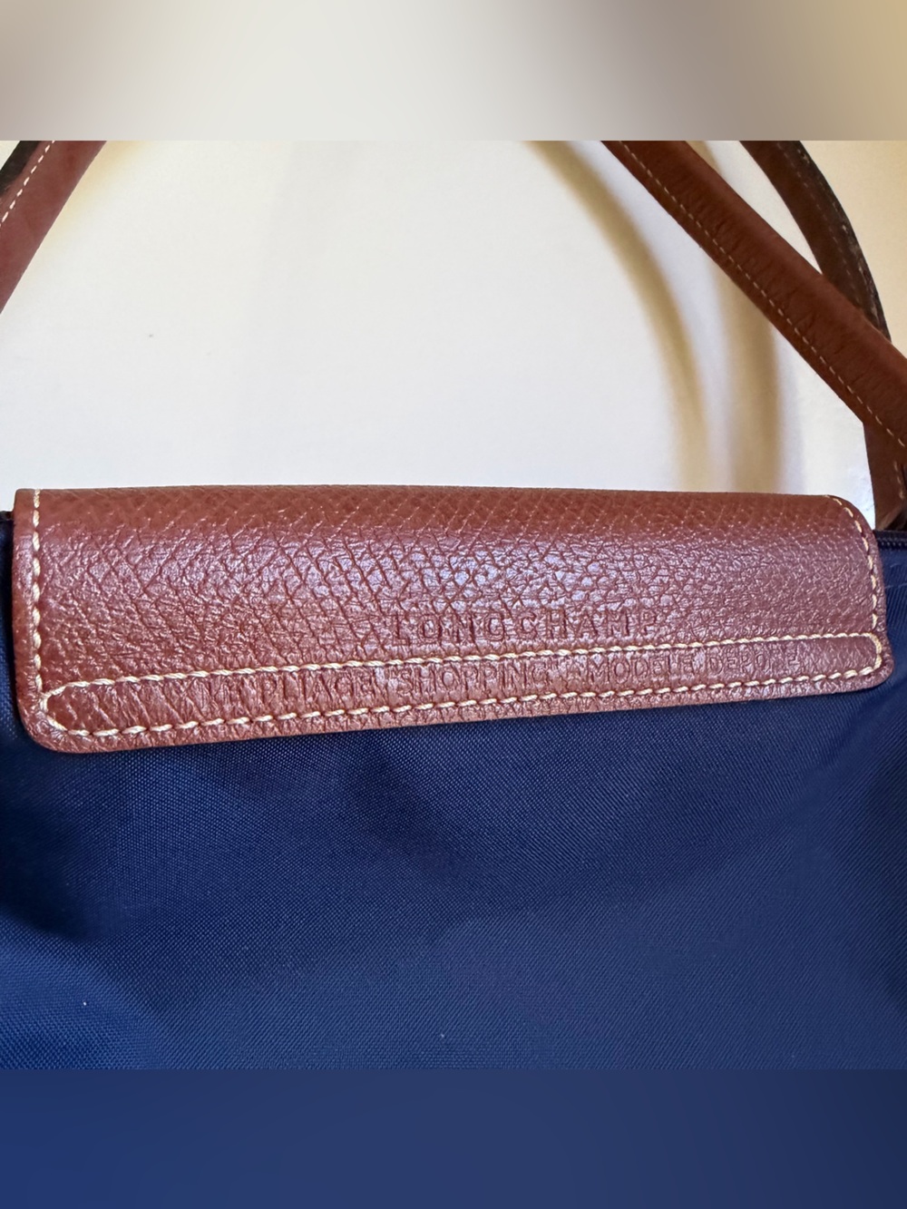 Longchamp La Pliage Tote Navy Blue Nylon Leather Classic Authentic - Picture 4 of 16